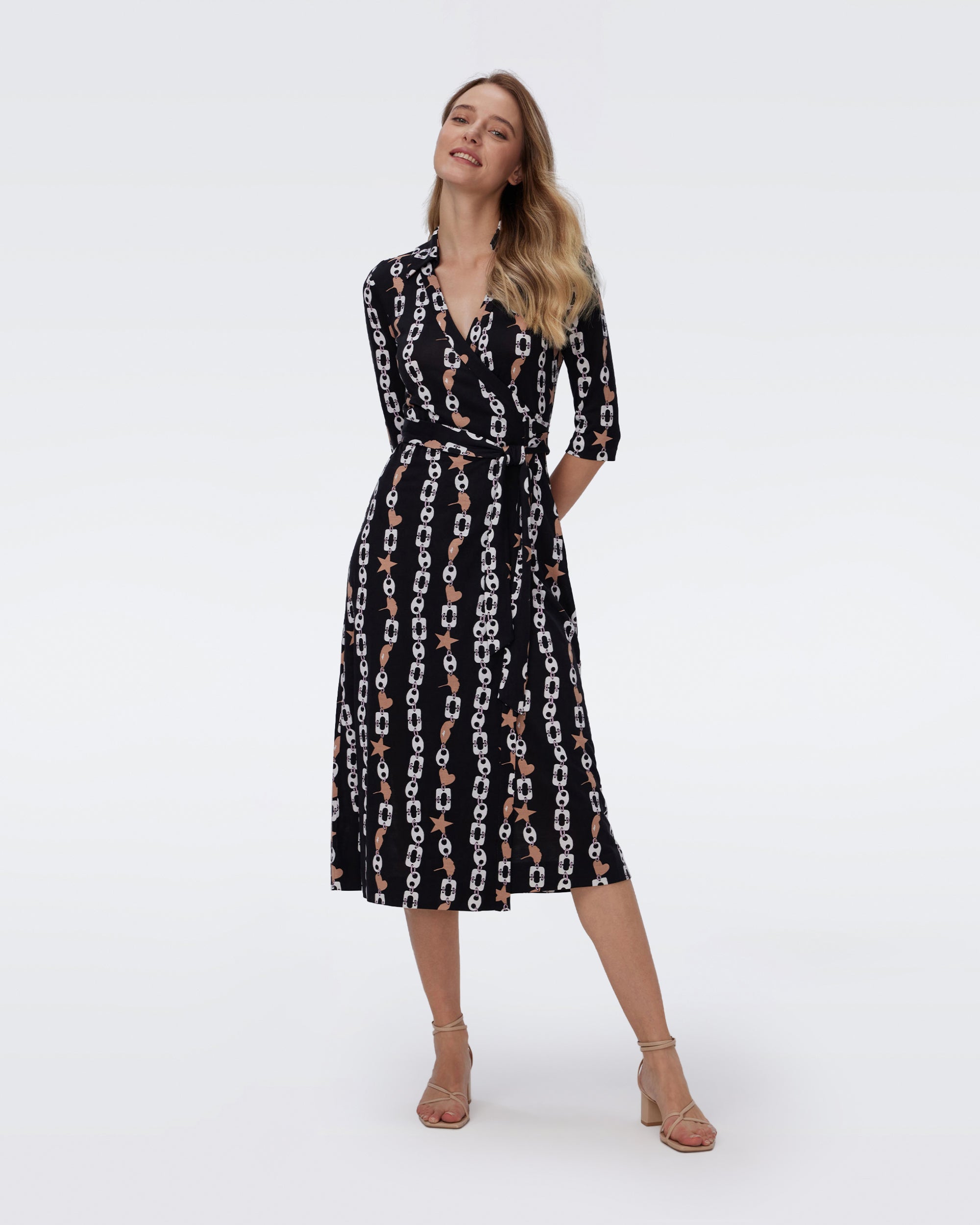 Abigail Silk Jersey Long Sleeve Midi Wrap Dress