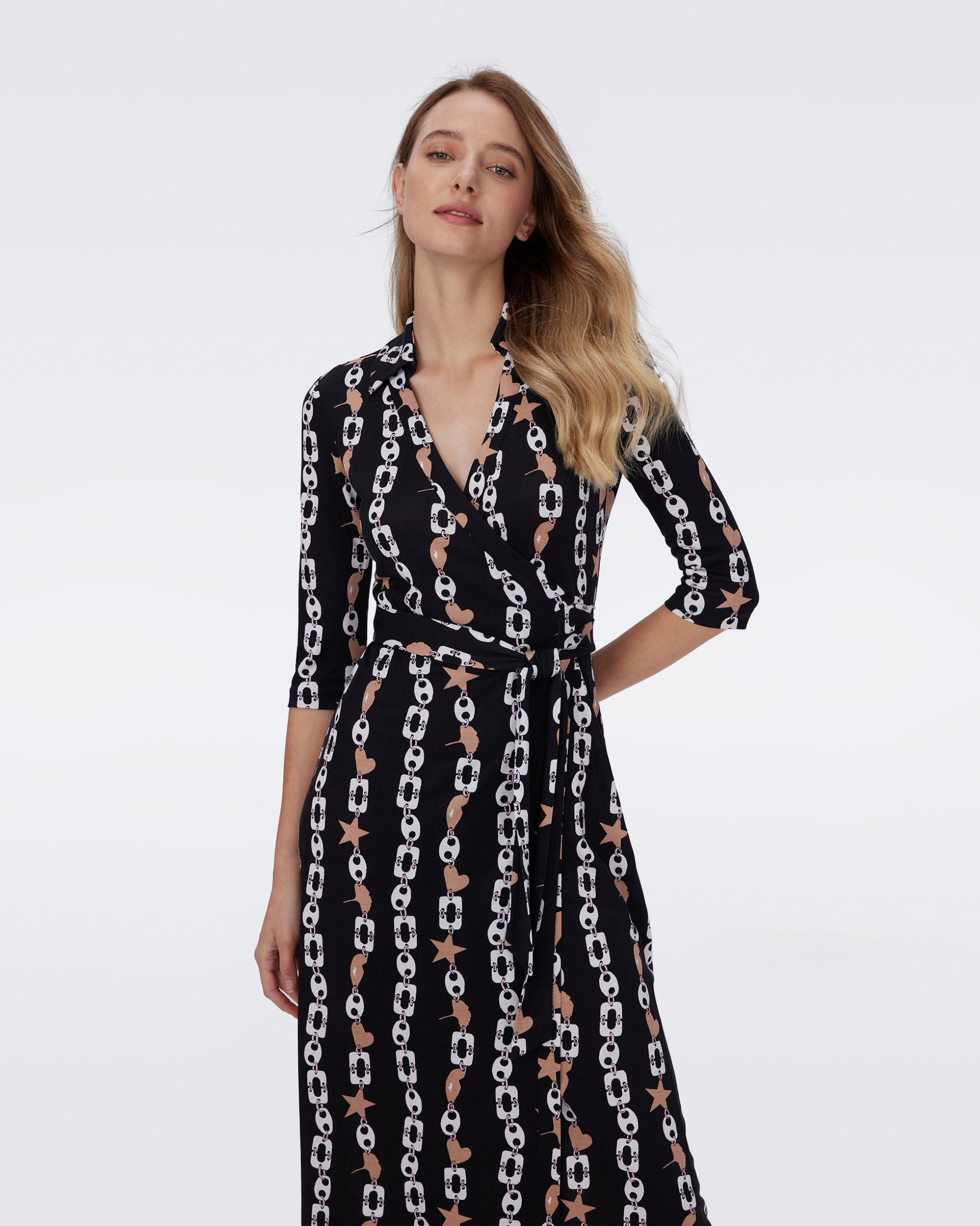 Abigail Silk Jersey Long Sleeve Midi Wrap Dress