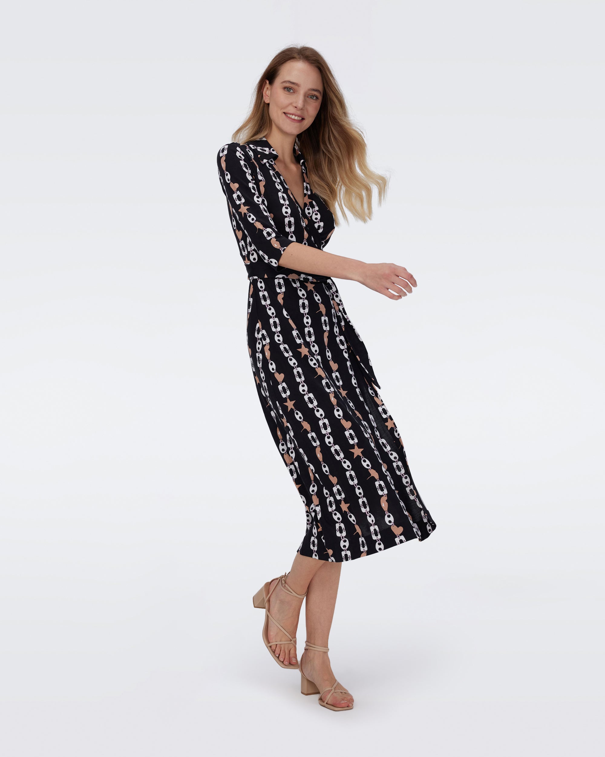 Abigail Silk Jersey Long Sleeve Midi Wrap Dress