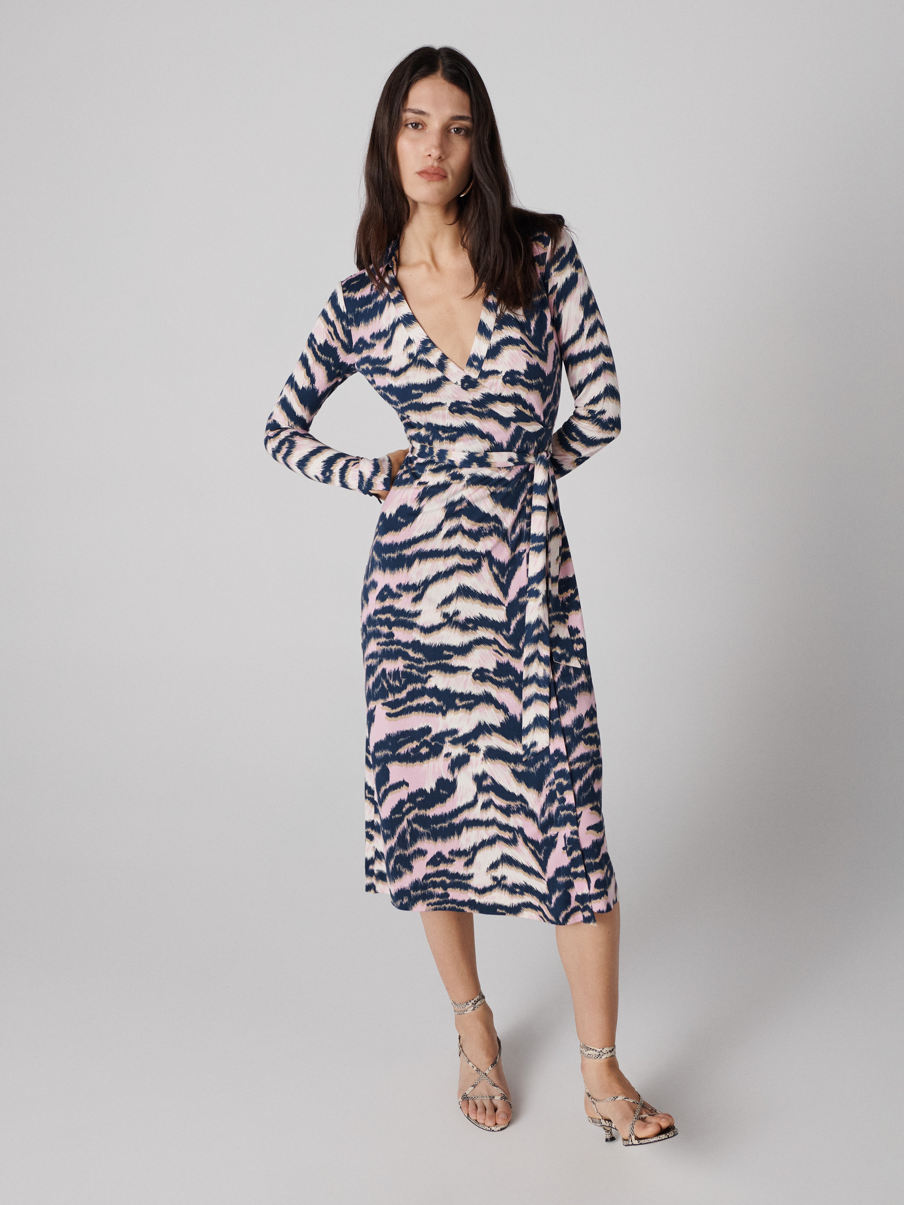 Abigail Silk Jersey Long Sleeve Midi Wrap Dress