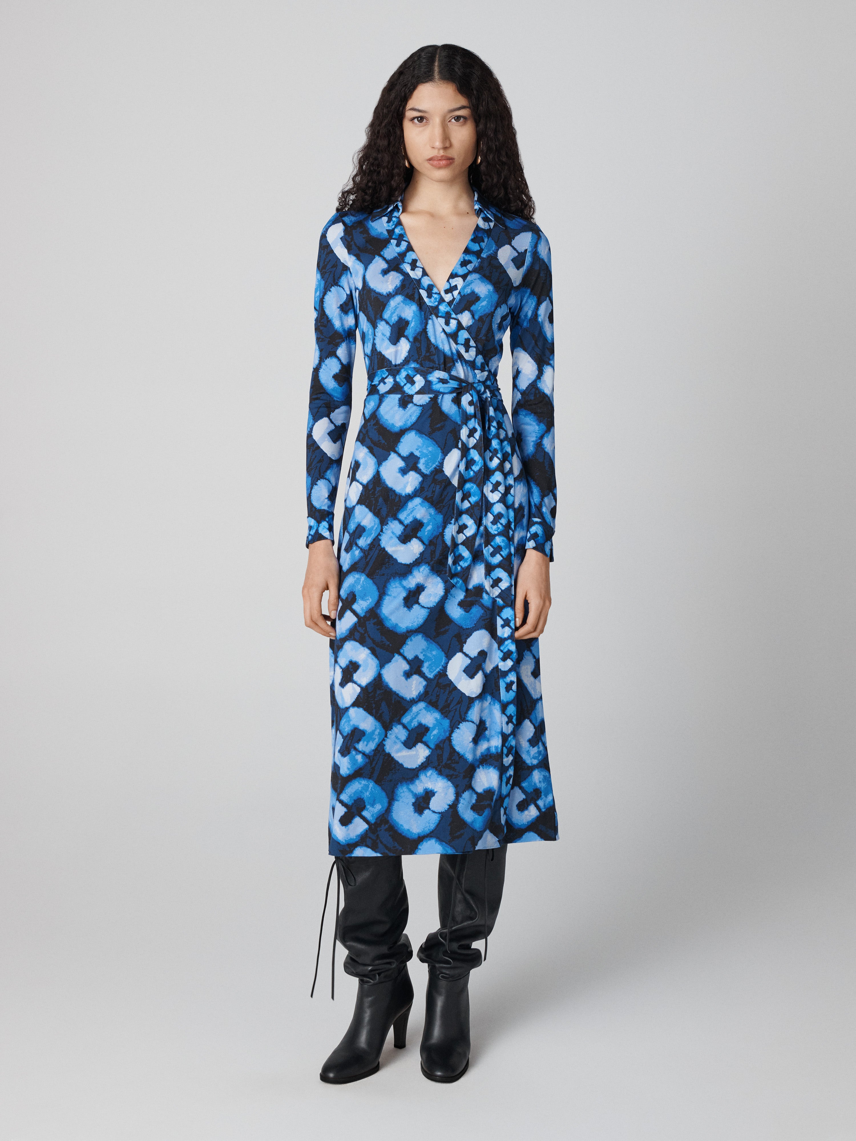 Abigail Silk Jersey Long Sleeve Midi Wrap Dress